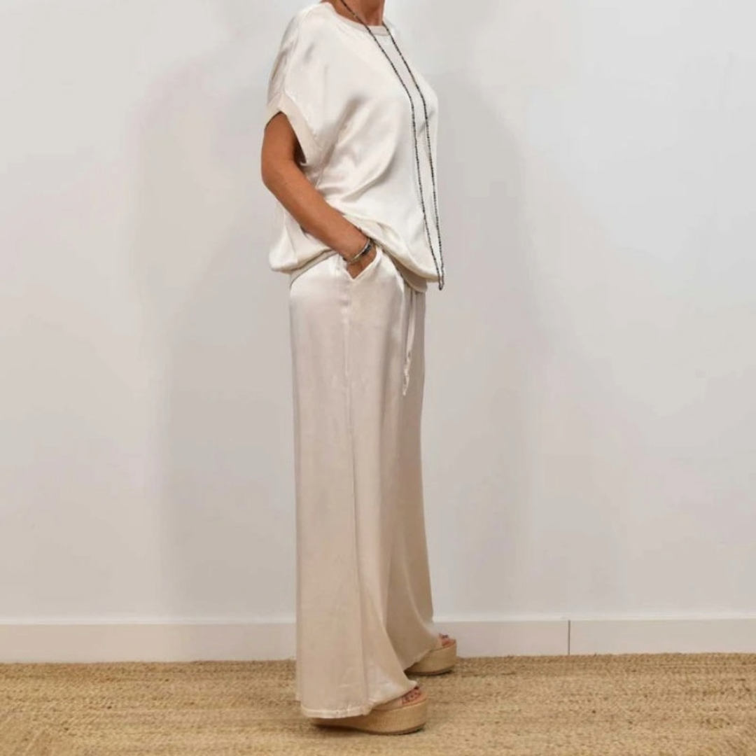 Nadine - Set aus Satinoberteil und weiter Hose