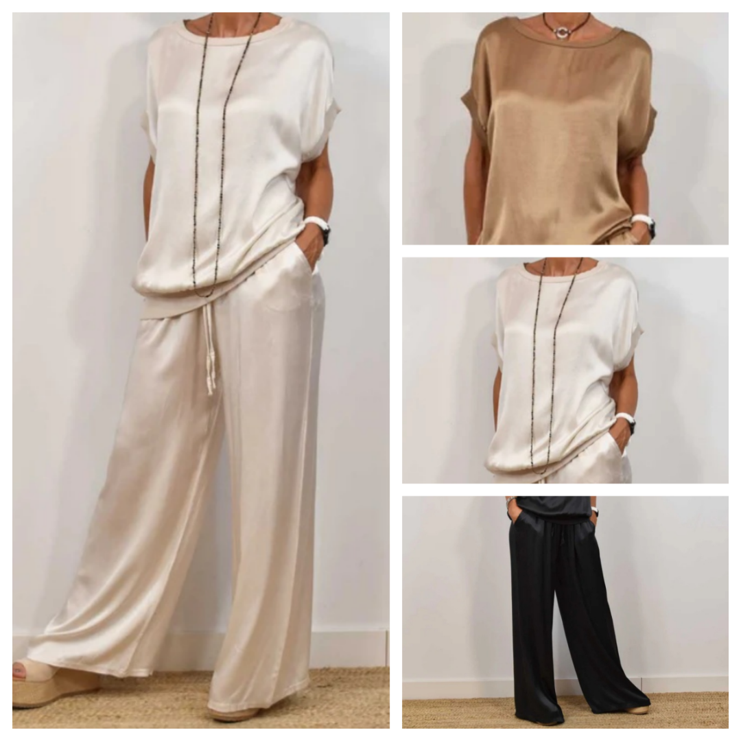 Nadine - Set aus Satinoberteil und weiter Hose