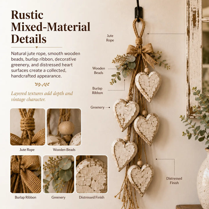 Alinora - Verwitterte Heart-Tassel-Wanddekoration