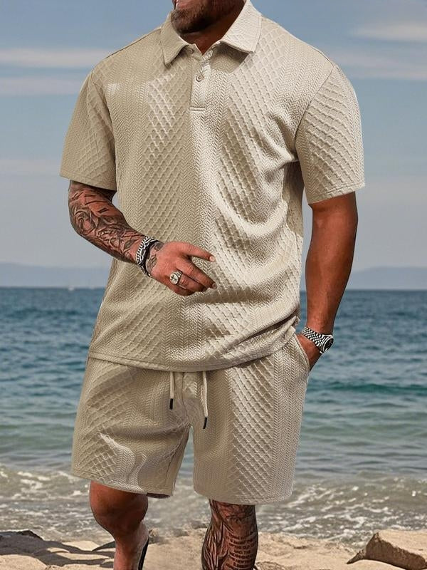 Niall - Strukturiertes Set aus Poloshirt und Shorts