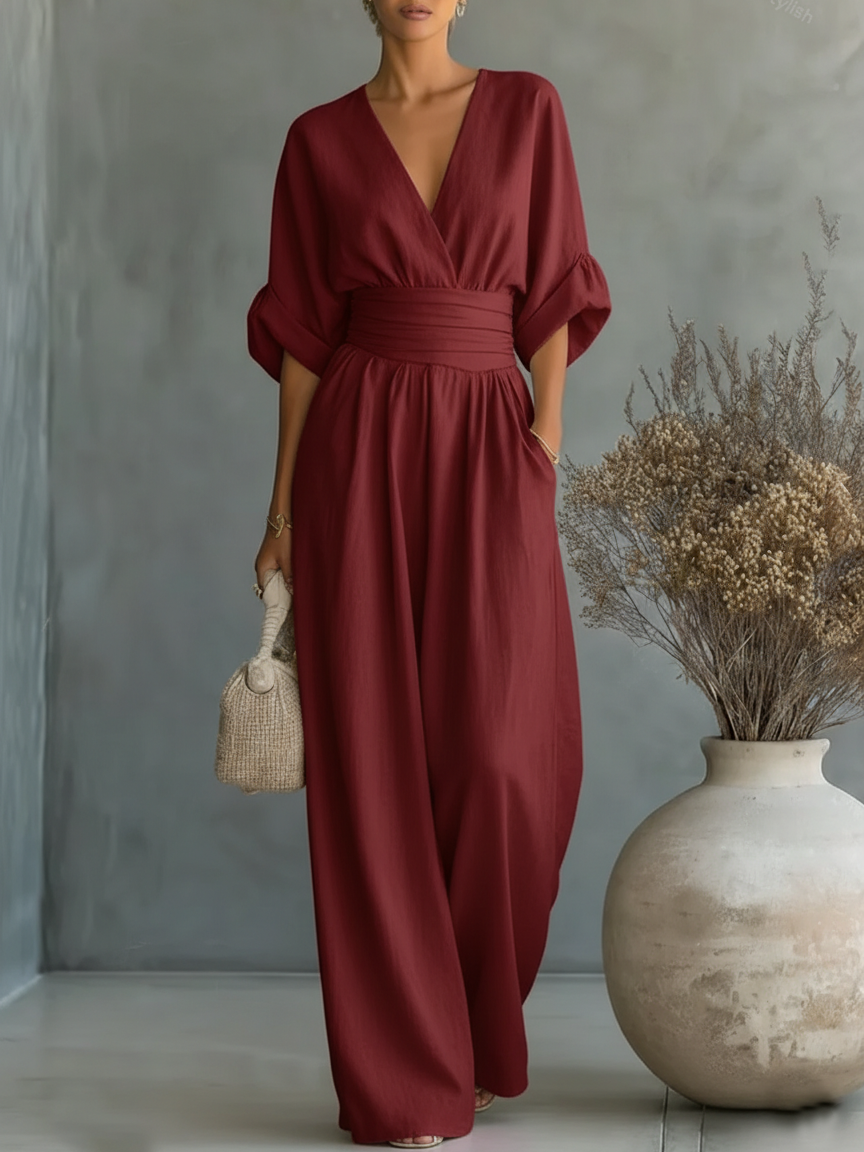 Solavie - Fließender weitbeiniger Jumpsuit