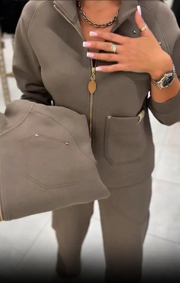 Floranique - Weiches Set aus verkürzter Jacke mit Reißverschluss und weit geschnittener Hose