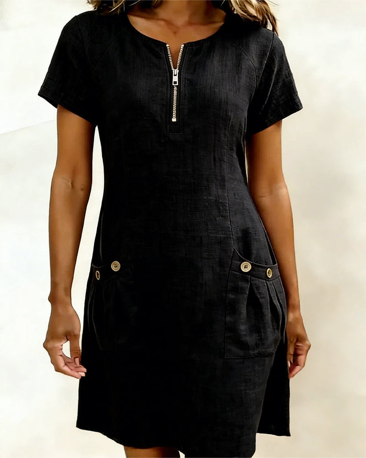 Ravelle - Soft-Touch-Leinen A-Linien-Kleid