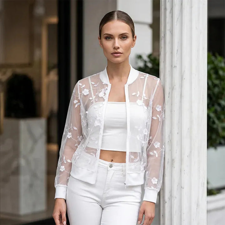 Aderisse - Transparenter floraler Cardigan mit Reißverschluss