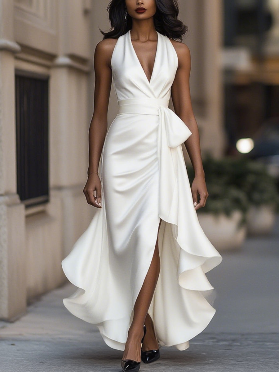 Palmer - Luxuriöses Wickel-Maxikleid mit Neckholder
