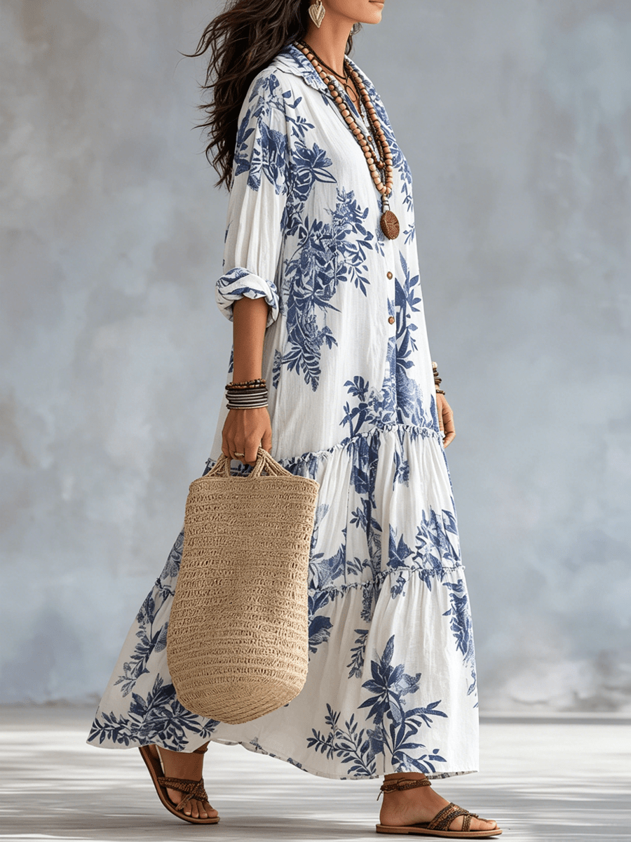 Thealise - Leichtes Maxikleid mit durchgehender Knopfleiste und Floralprint