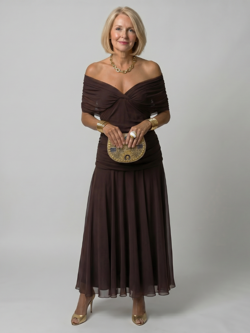 Galatea - Leichtes schulterfreies Midikleid