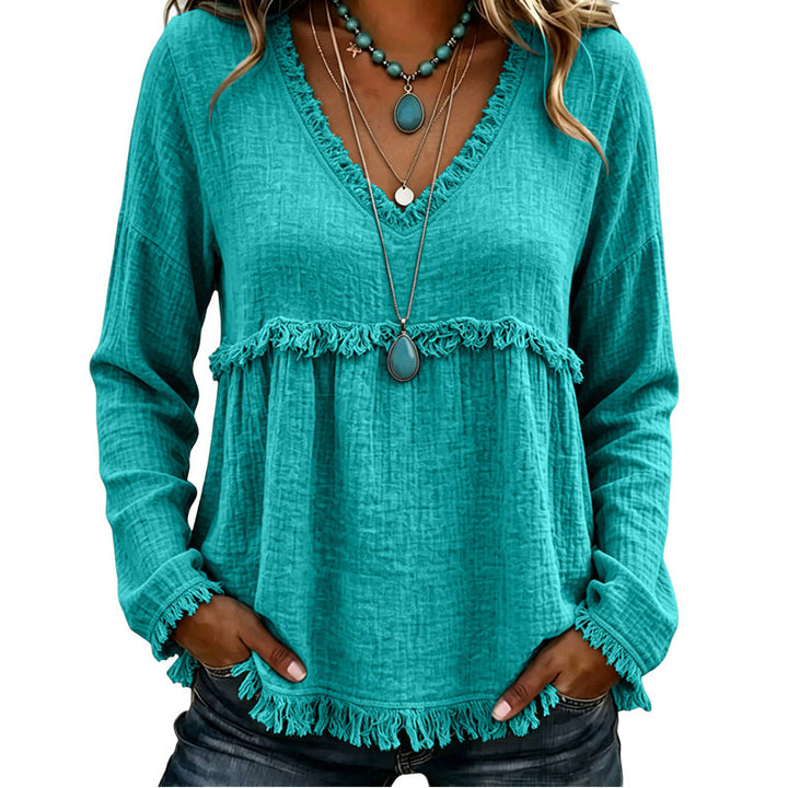 Ariselle - V-Ausschnitt-Bluse mit Fransenbesatz
