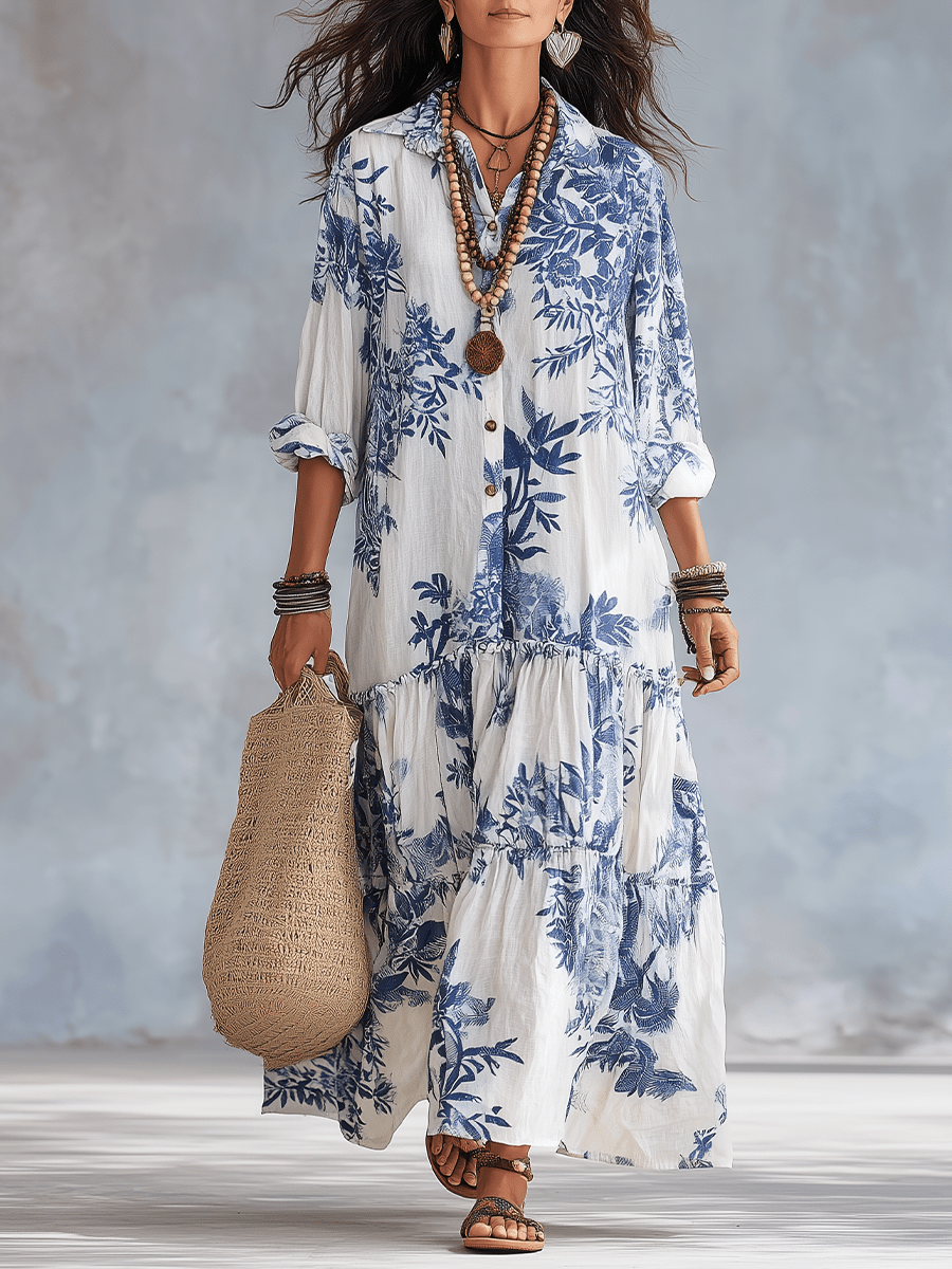 Thealise - Leichtes Maxikleid mit durchgehender Knopfleiste und Floralprint