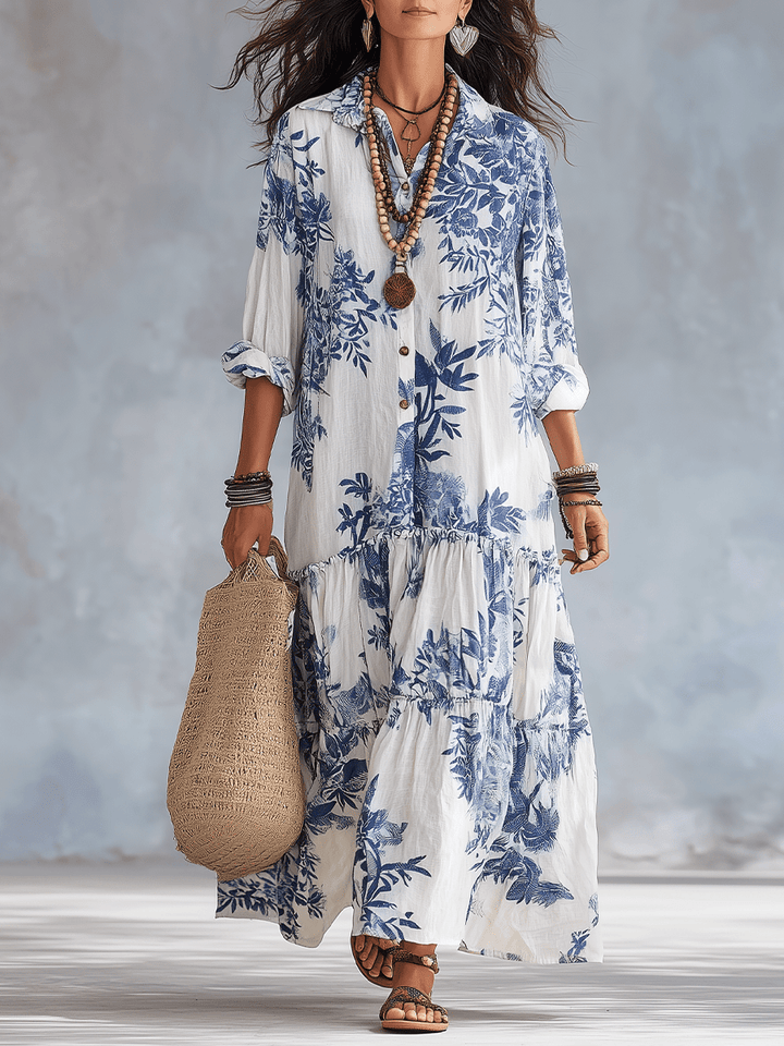 Thealise - Leichtes Maxikleid mit durchgehender Knopfleiste und Floralprint
