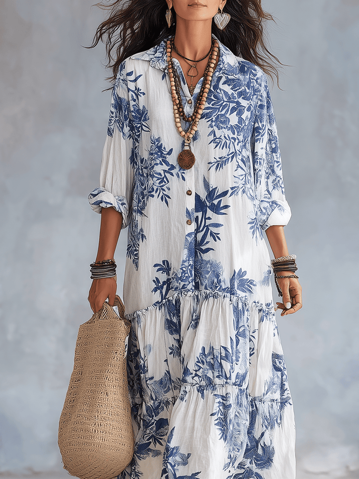 Thealise - Leichtes Maxikleid mit durchgehender Knopfleiste und Floralprint
