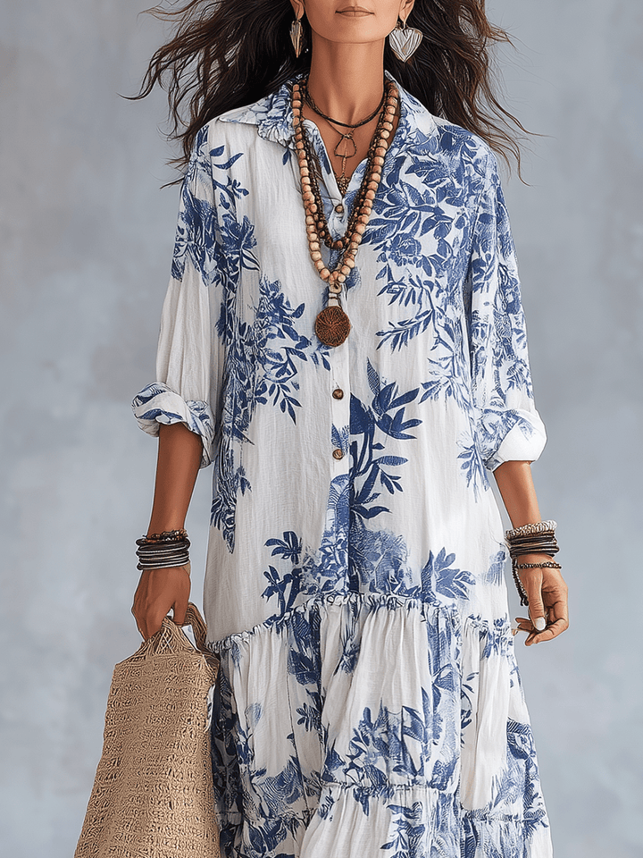Thealise - Leichtes Maxikleid mit durchgehender Knopfleiste und Floralprint