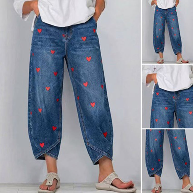 Arabella - Herzgemusterte Barrel-Leg-Jeans