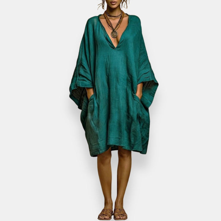 Cleo - Luftiges Kleid mit V-Ausschnitt und Fledermausärmeln