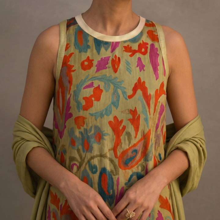 Lilith - Set aus bedrucktem Midikleid und langem Cardigan