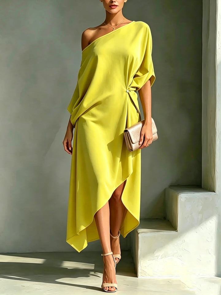 Andrea - drapiertes, asymmetrisches One-Shoulder-Midikleid