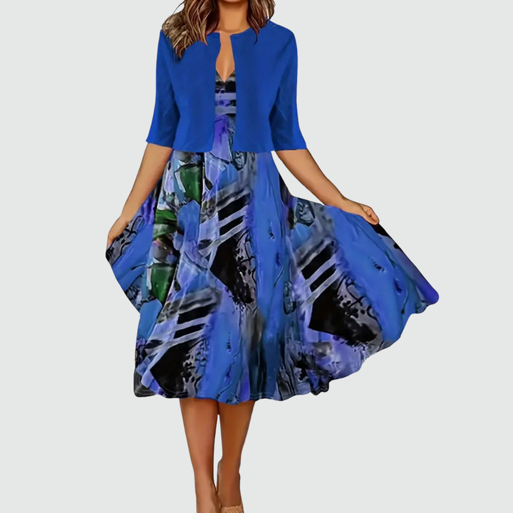 Phaeline - Set aus bedrucktem Midikleid und Cardigan