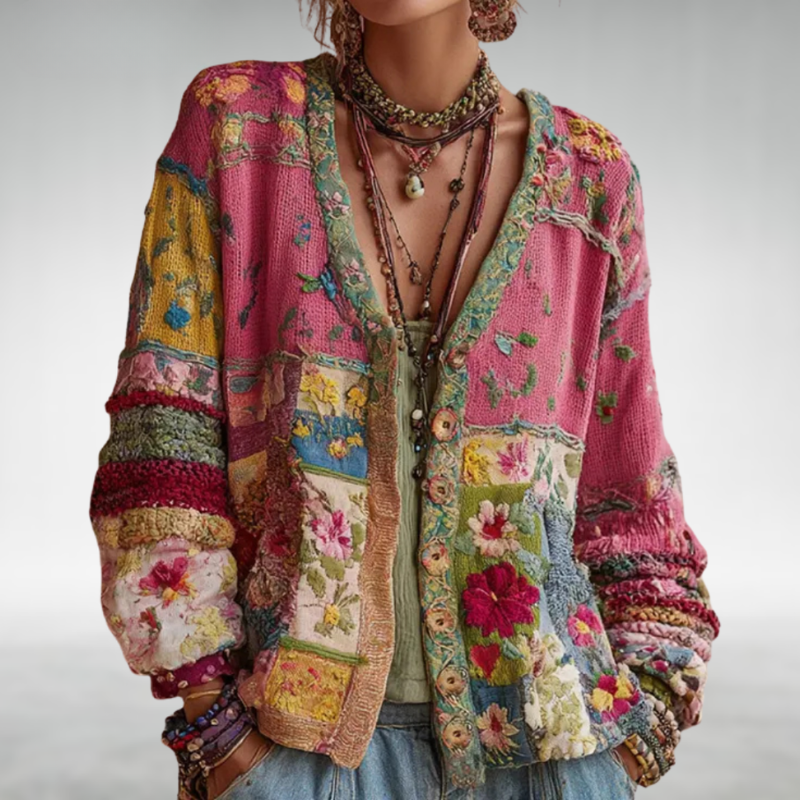 Celestara - Softtouch-Patchwork-Strickjacke