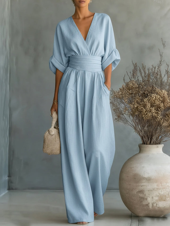 Solavie - Fließender weitbeiniger Jumpsuit