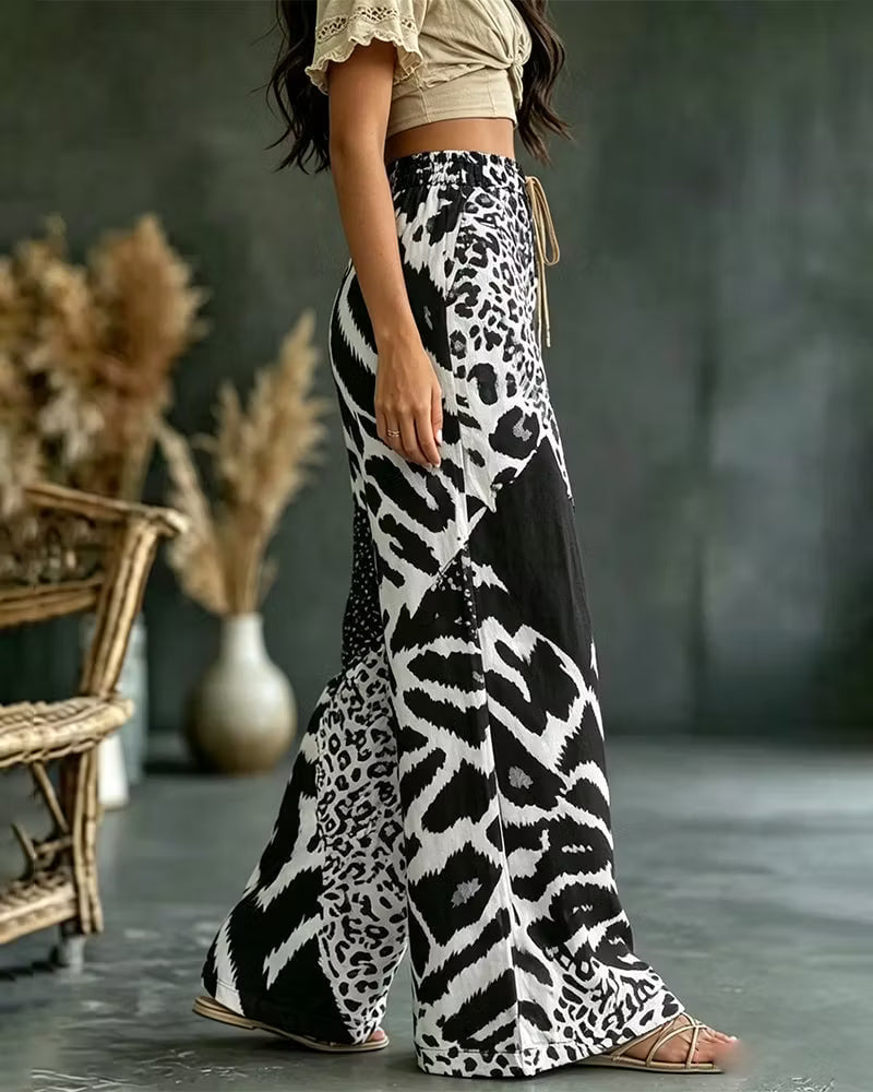 Elfrida - Weiche weite Hose mit Leopard-Print im Patchwork-Design