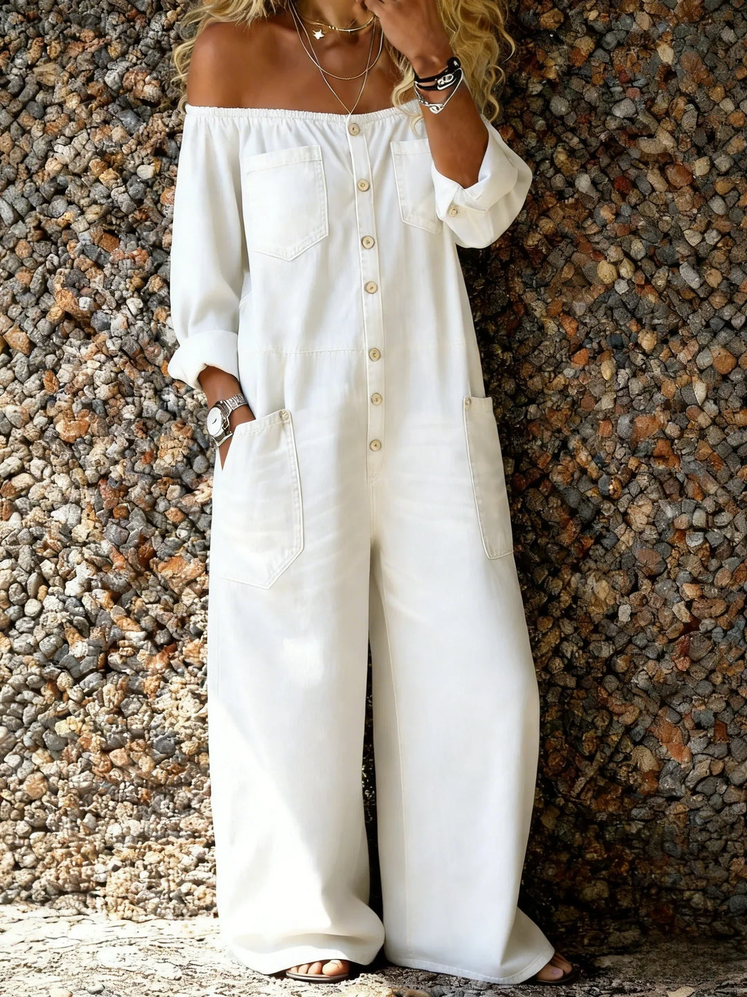 Verity - Schulterfreier Soft-Touch-Jumpsuit