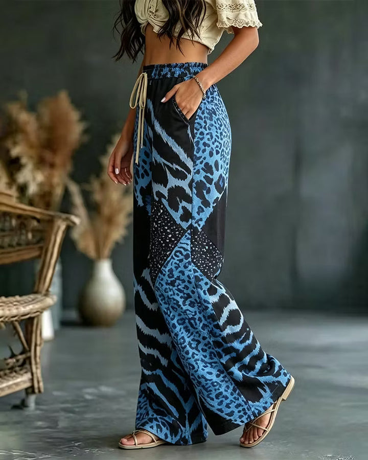 Elfrida - Weiche weite Hose mit Leopard-Print im Patchwork-Design