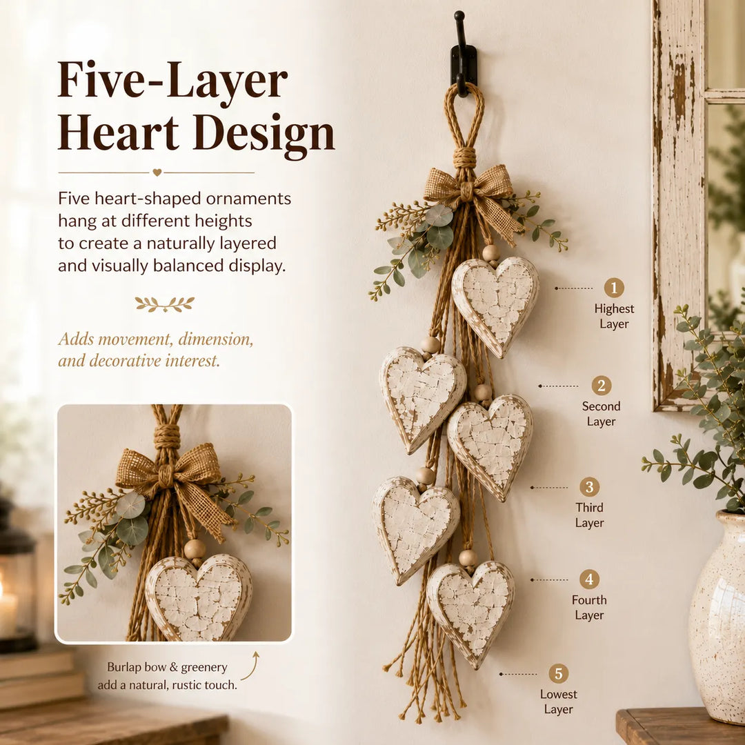 Alinora - Verwitterte Heart-Tassel-Wanddekoration
