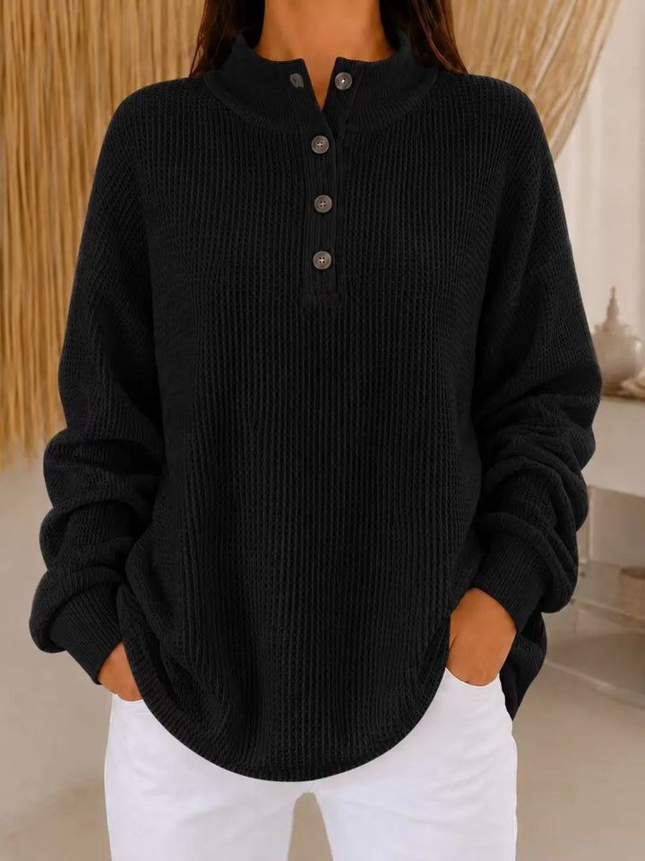 Belliora - Strukturstrick-Pullover mit Knopfleiste am Kragen