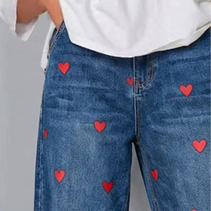 Arabella - Herzgemusterte Barrel-Leg-Jeans
