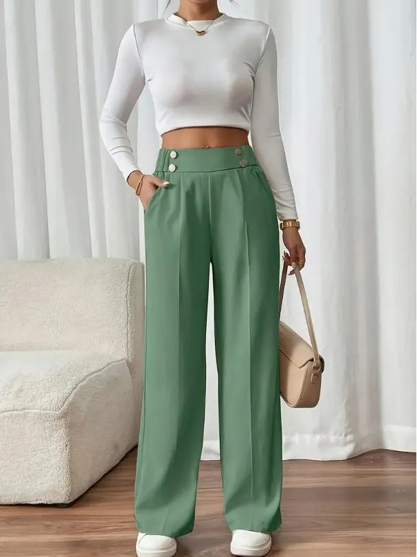 Ashlena - Hochtaillierte, weit geschnittene Soft-Touch-Hose