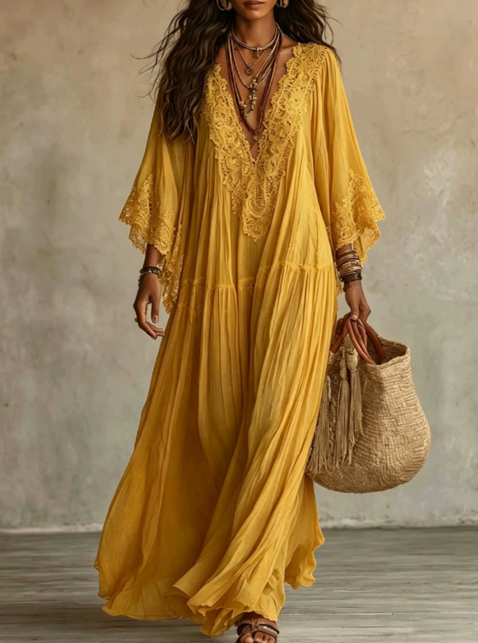 Aerinne - Luftiges plissiertes Maxikleid