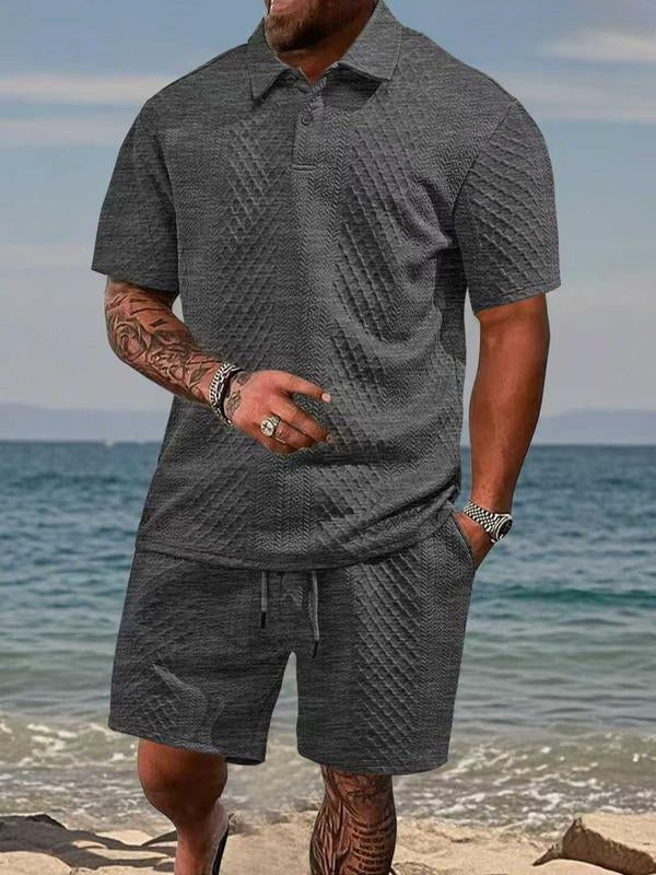 Niall - Strukturiertes Set aus Poloshirt und Shorts
