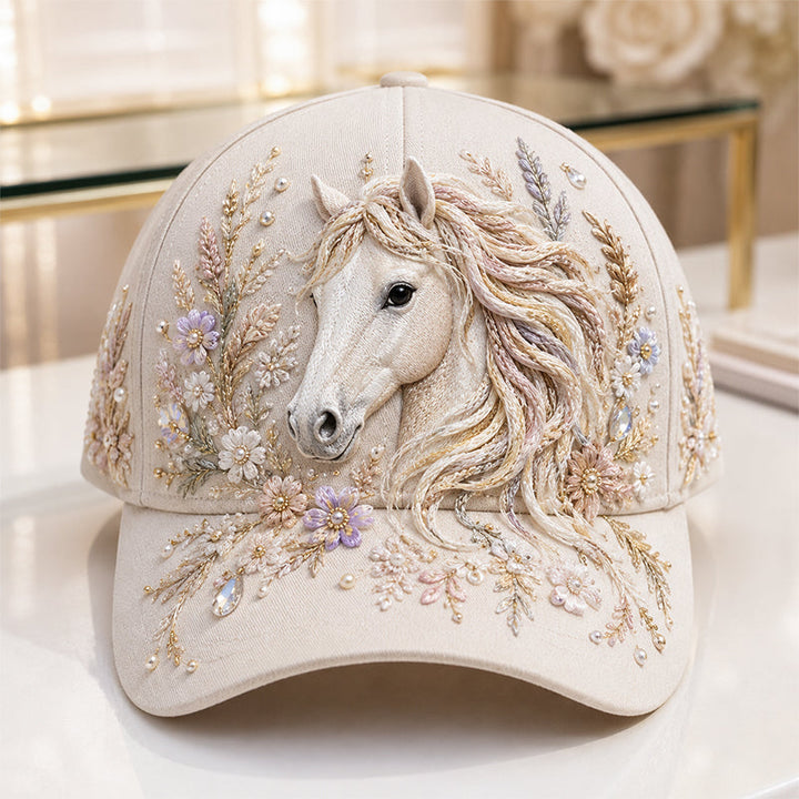 Arlena - Mütze mit Pferdemotiv und floralen Akzenten