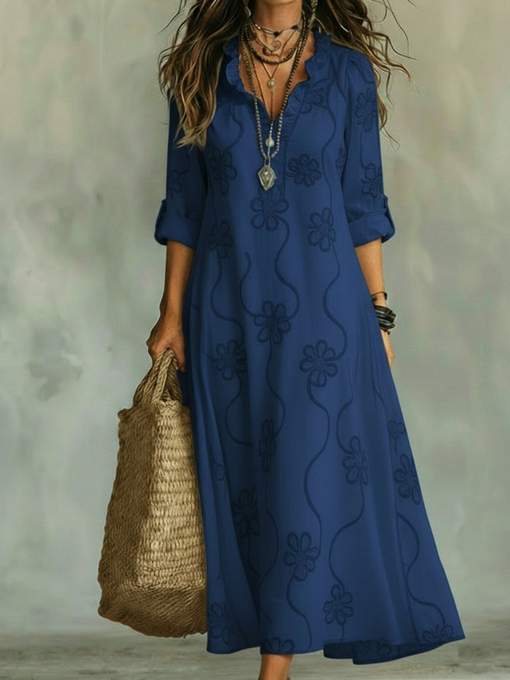 Kallie - Besticktes Maxikleid mit V-Ausschnitt in lässiger Passform