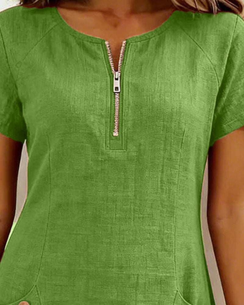 Ravelle - Soft-Touch-Leinen A-Linien-Kleid