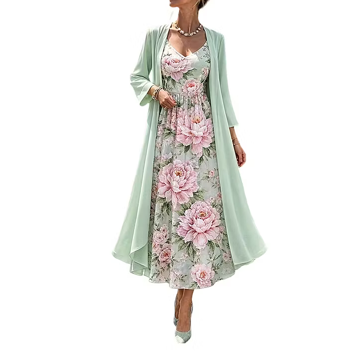 Asteria - Zweiteiliges Set mit floralem Maxikleid