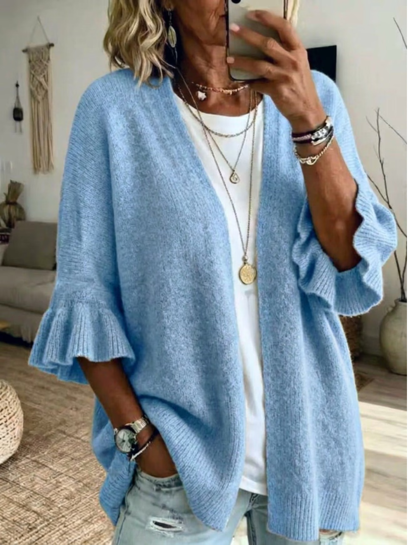 Acelynn - Soft-Touch-Strickjacke mit Rüschenärmeln