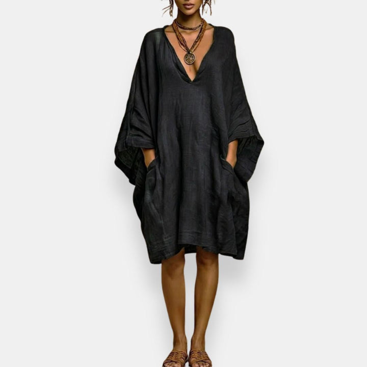 Cleo - Luftiges Kleid mit V-Ausschnitt und Fledermausärmeln