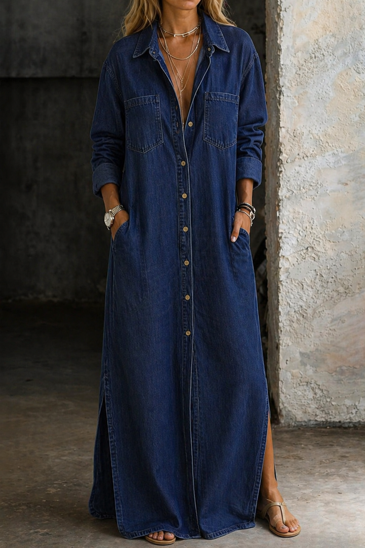 Sylvera - Premium Maxi-Hemdblusenkleid