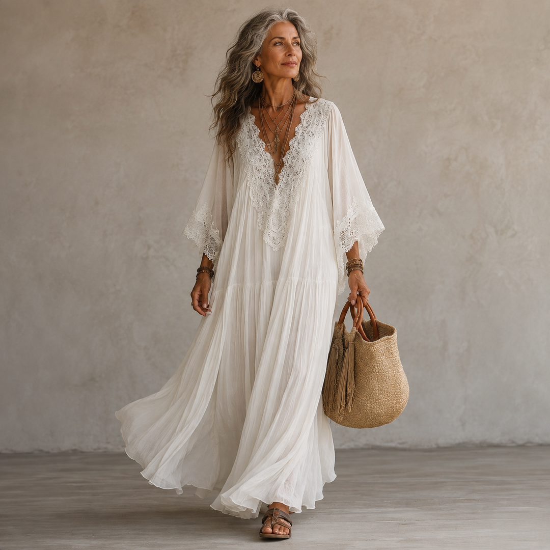 Aerinne - Luftiges plissiertes Maxikleid