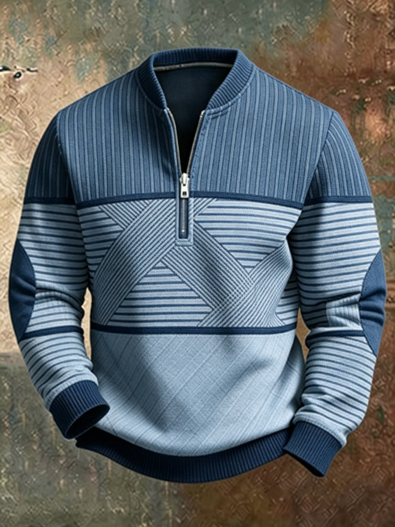 Gaelvick - Pullover mit Kontrastmuster und Viertelreißverschluss