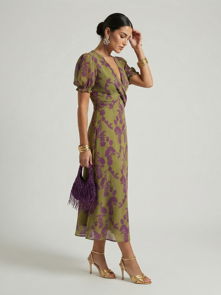 Odetta - Florales Soft-Touch-Wickel-Midikleid