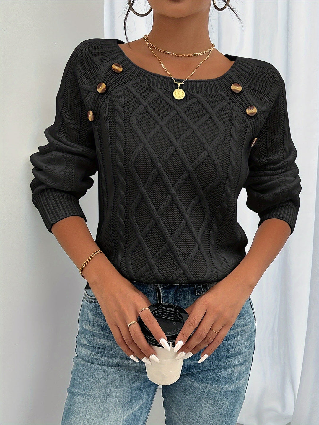 Rosabelle - Strukturierter Pullover mit Knopfdetails