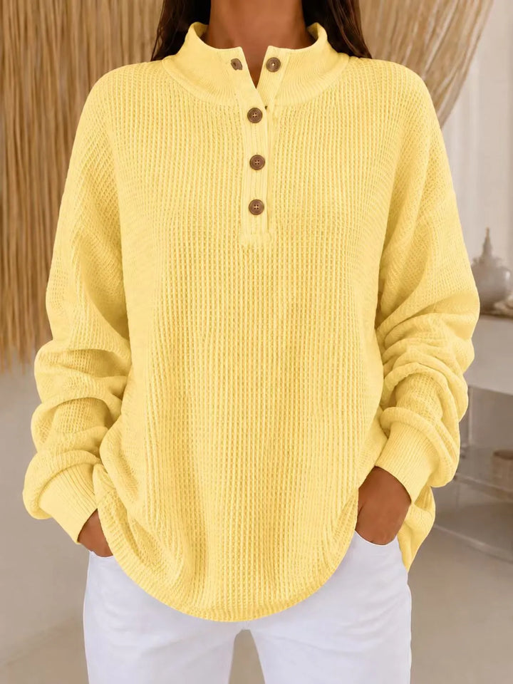 Belliora - Strukturstrick-Pullover mit Knopfleiste am Kragen