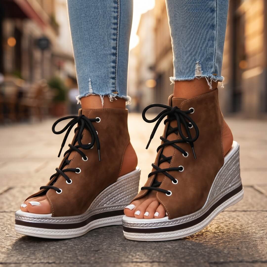 Layla - Hohe Keilsandalen mit Schnürung