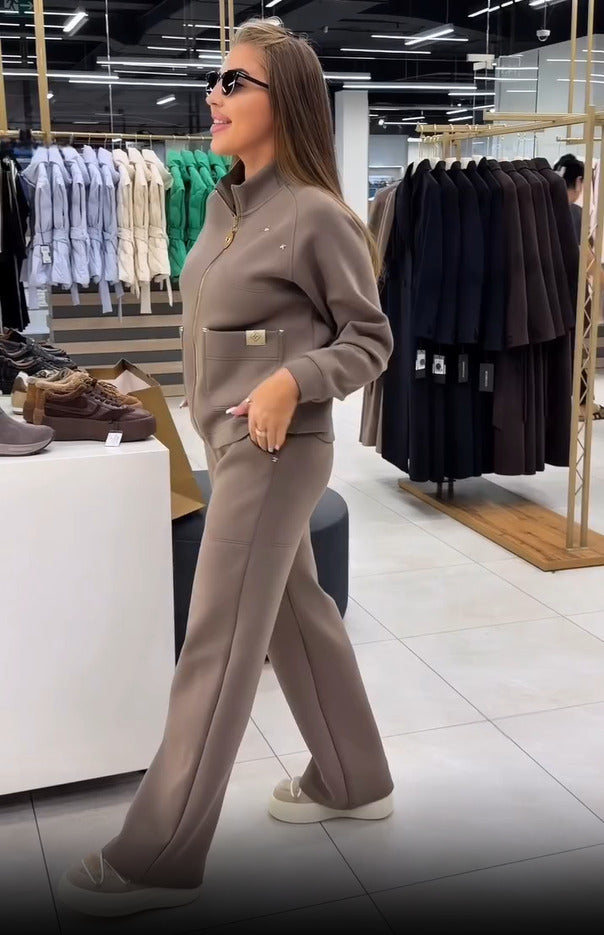 Floranique - Weiches Set aus verkürzter Jacke mit Reißverschluss und weit geschnittener Hose
