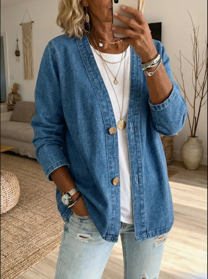 Shiloh - Leichte Denim-Button-Strickjacke