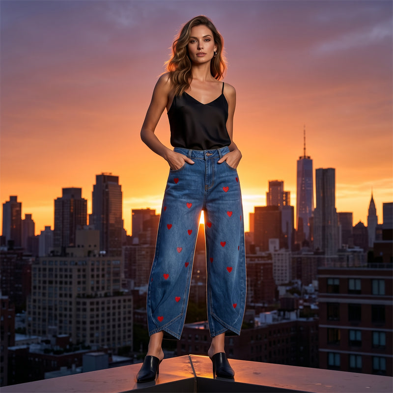 Arabella - Herzgemusterte Barrel-Leg-Jeans