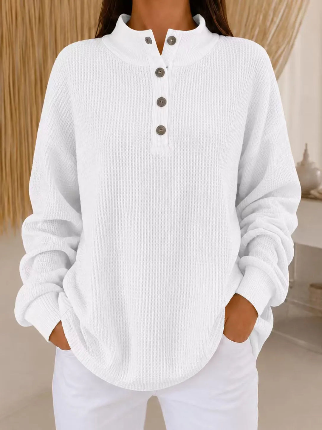 Belliora - Strukturstrick-Pullover mit Knopfleiste am Kragen