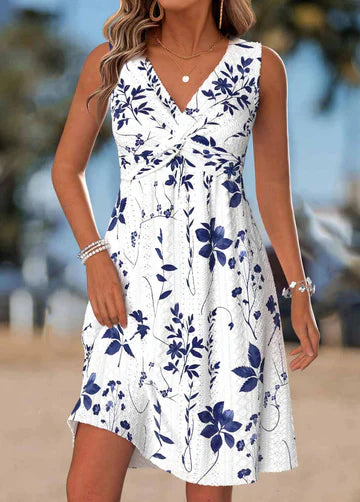 Tilly - Florales A-Linien-Kleid mit Twist-Detail vorn